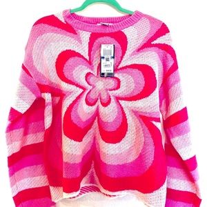 Trendy Plus Size Flower Sweater by Just Polly